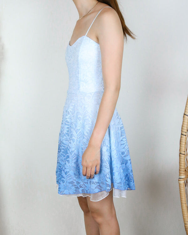 Glits & Glams Lacy Floral Dip Dye Fit and Flare Dress in Powder Blue
