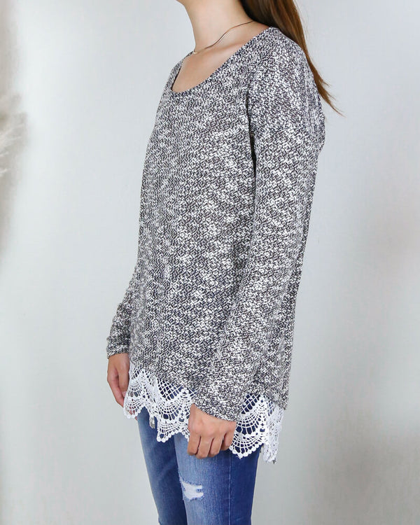 All Lace on Me Sweater Tunic in Grey