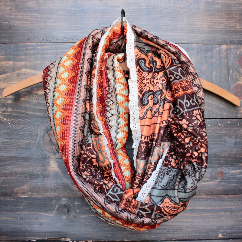 womens paisley velvet bohemian infinity scarf - shophearts - 1