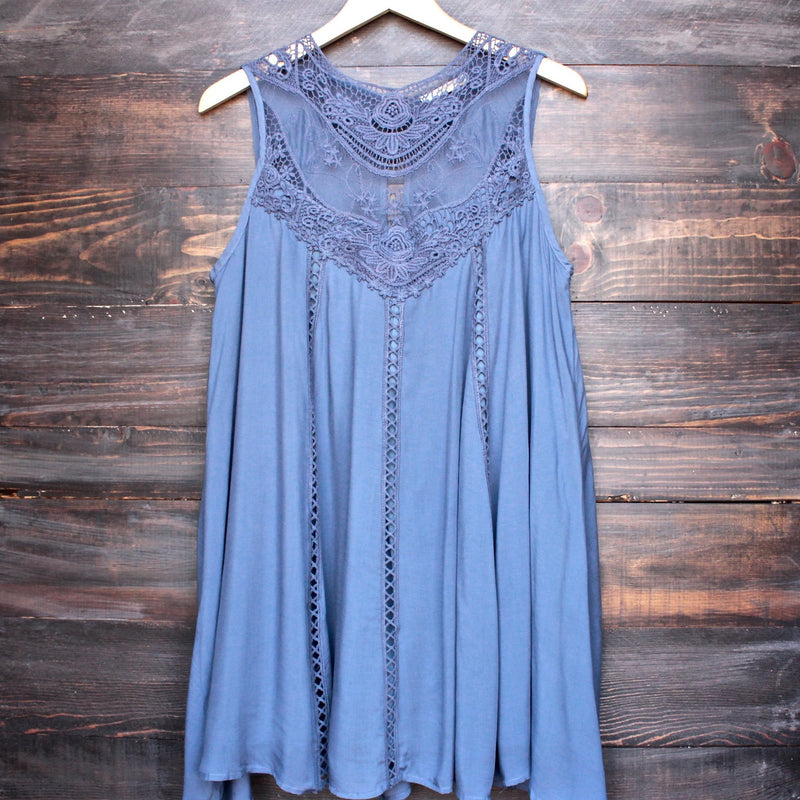 slate blue boho crochet lace dress - shophearts - 1