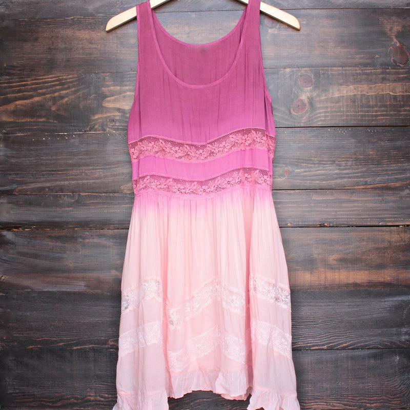 dip dye boho lace trim trapeze slip dress in pink - shophearts - 1