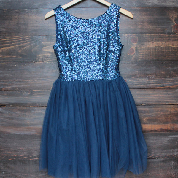sugar plum dazzling navy sequin tulle darling party dress - shophearts - 1
