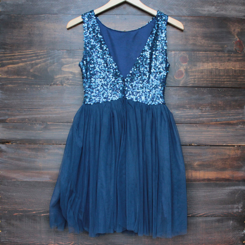 sugar plum dazzling navy sequin tulle darling party dress - shophearts - 2