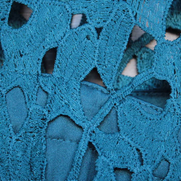 final sale - floral lace applique dress with cap sleeves in teal - shophearts - 3