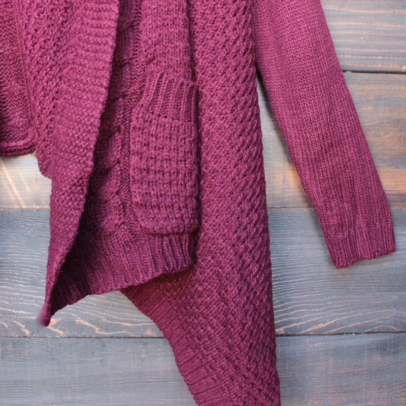 open front knit cardigan with hood in burgundy - shophearts - 3