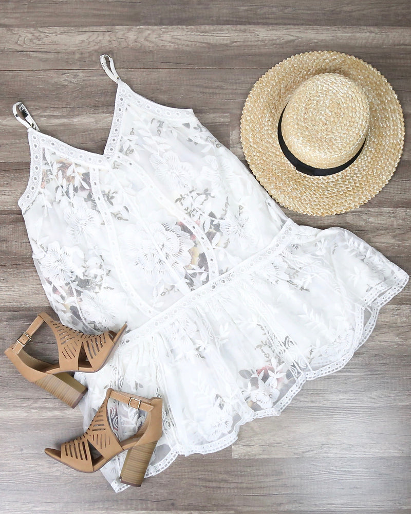 Care About You V-neck Lace and Floral Print Dress in Off White