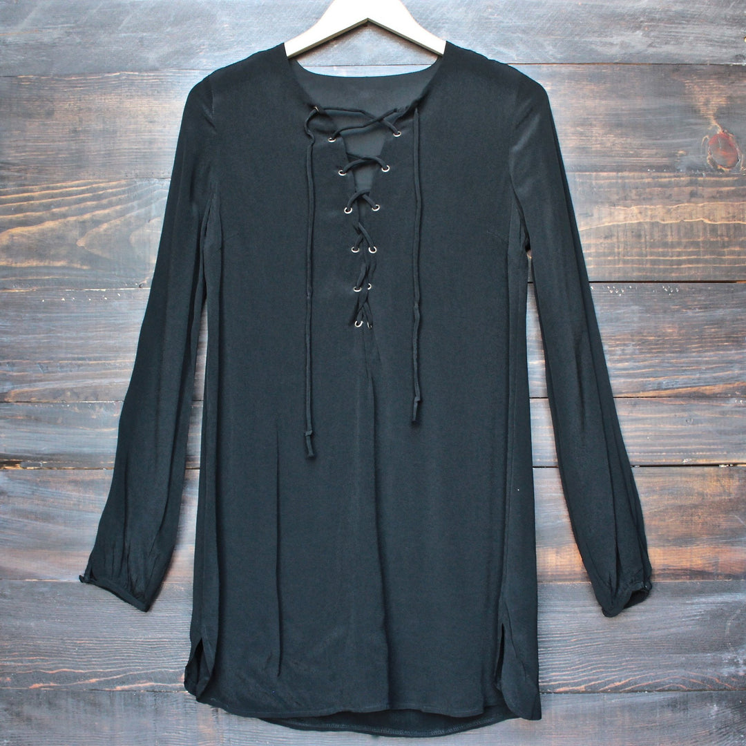 backstage front lace up dress in black - shophearts - 1