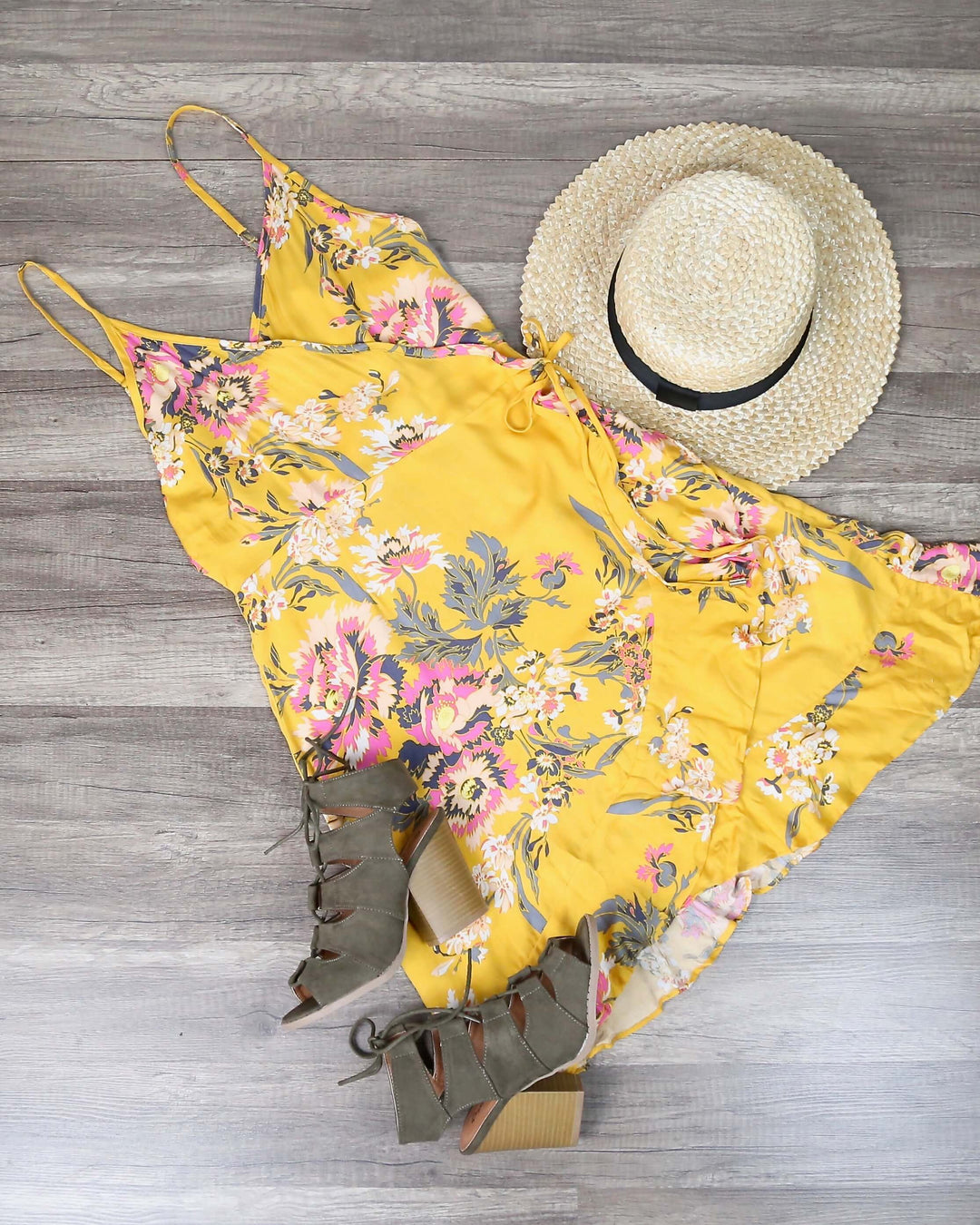 Final Sale - MINKPINK - Tokyo Floral Wrap Dress in Mustard Gold Shop Hearts Final Sale - MINKPINK - Tokyo Floral Wrap Dress in Mustard Gold Shop Hearts