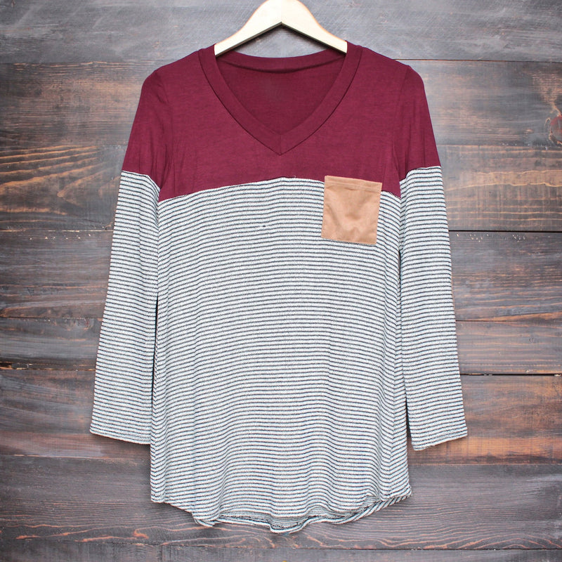 color block stripe long sleeve shirt with suede elbow patch + pocket (more colors) - shophearts - 5