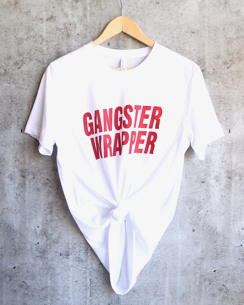 Distracted - Gangster Wrapper Christmas Unisex Triblend Graphic Tee in White/Red