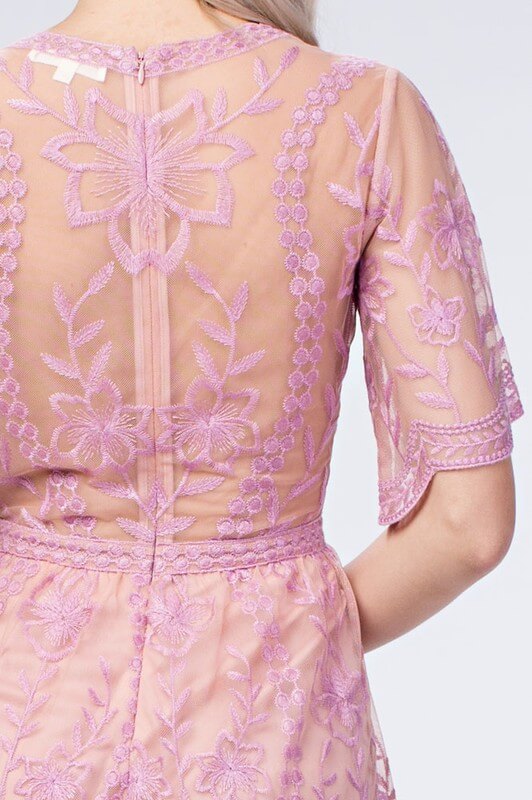 Honey Punch - As You Wish Contrasting Embroidered Lace Romper in Blush