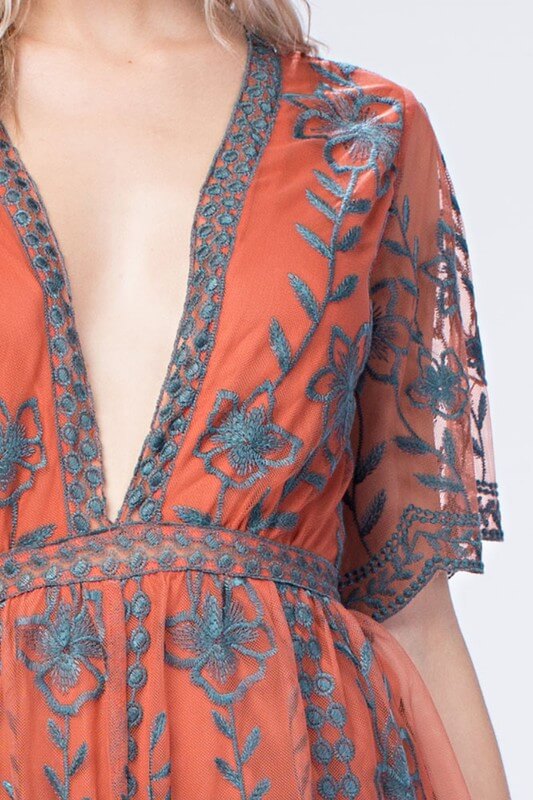 Honey Punch - As You Wish Contrasting Embroidered Lace Romper in Dusty Shop Hearts Honey Punch - As You Wish Contrasting Embroidered Lace Romper in Dusty Shop Hearts