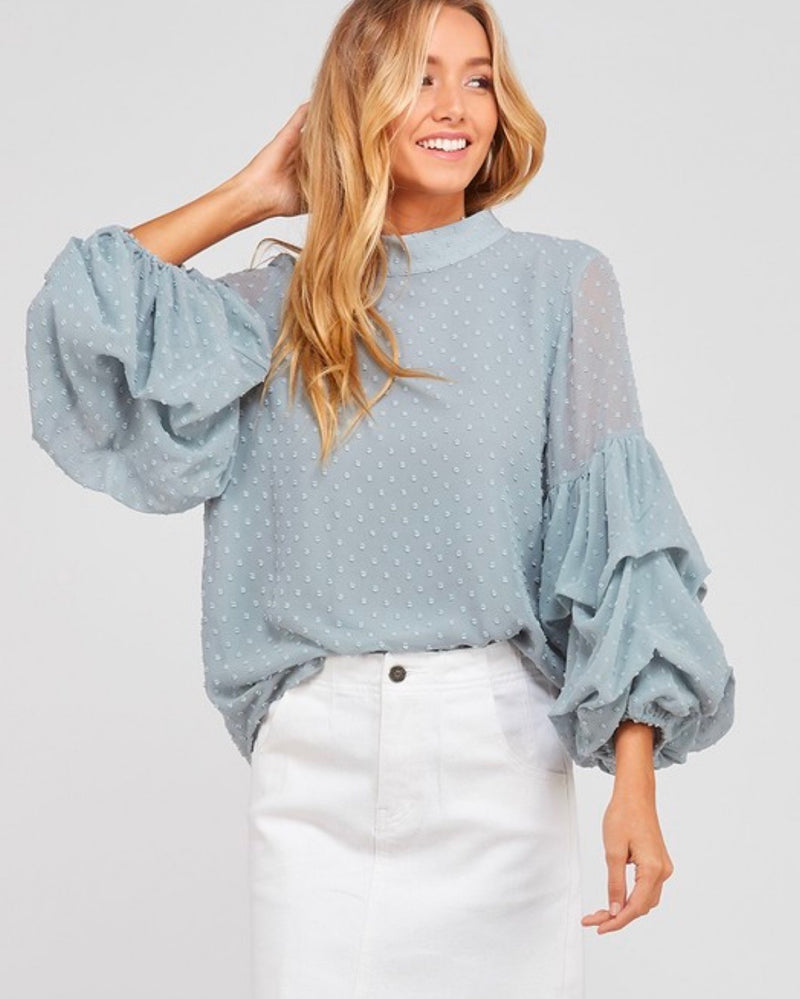 I Got News Bubble Sleeves Woven Women's Top in Sage