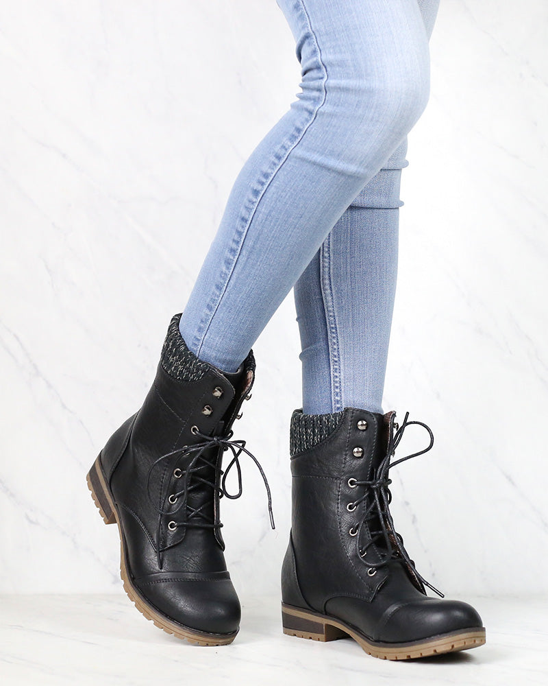 In the Woods Ankle Sweater Cuff Boots in Black