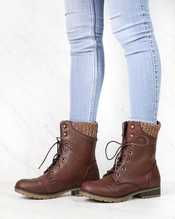 In the Woods Ankle Sweater Cuff Boots in Brown