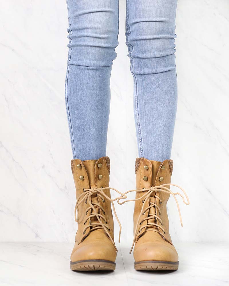 In the Woods Ankle Sweater Cuff Boots in Tan
