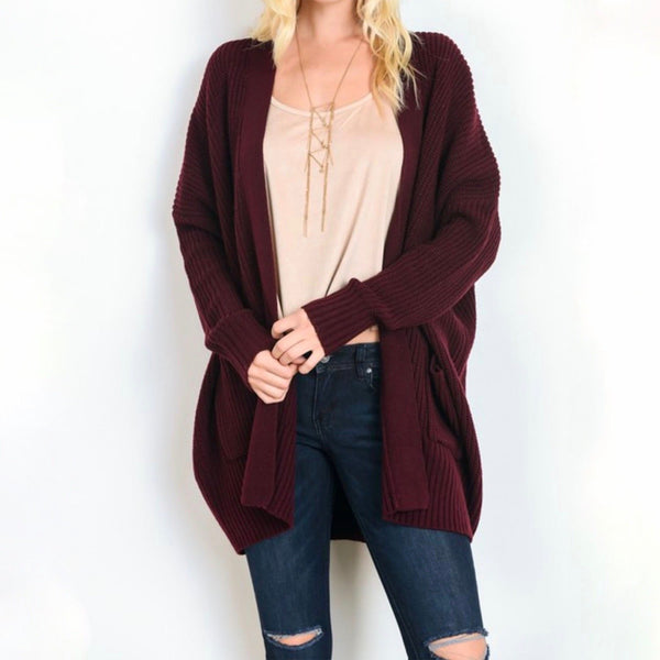 Southern Comfort Open Knit Cardigan in Burgundy