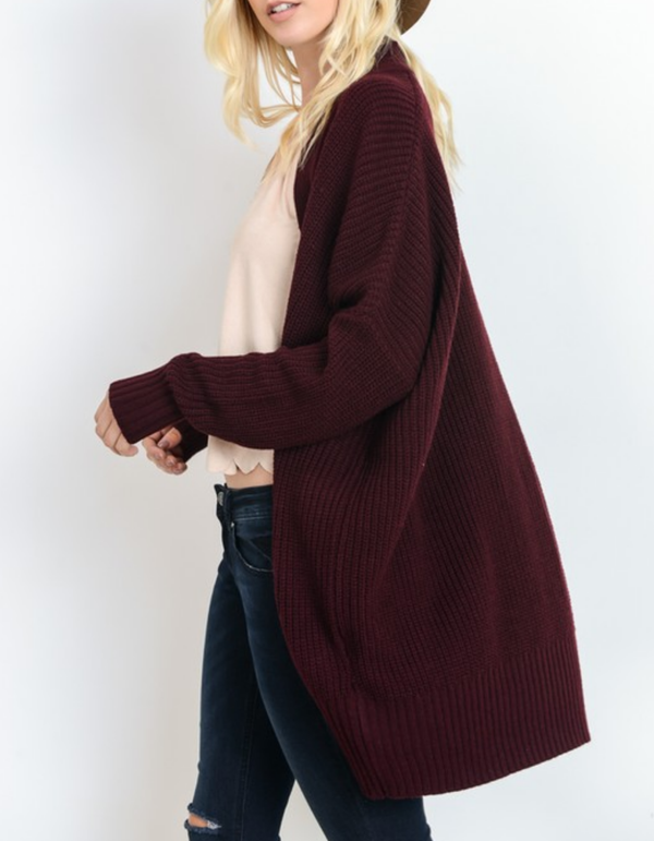 Southern Comfort Open Knit Cardigan in Burgundy