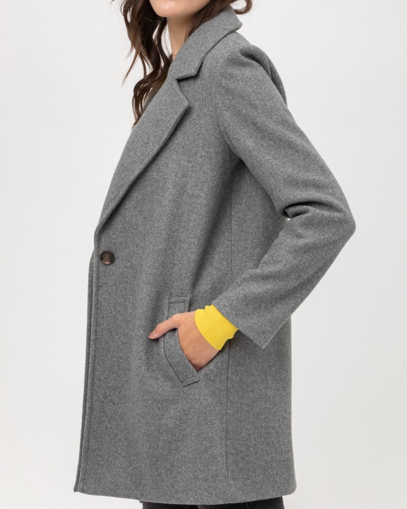 JQ Fleece Single Breasted Coat in Grey