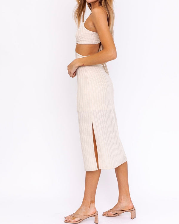 Sunset Passion Side Cut Out Midi Dress in Cream