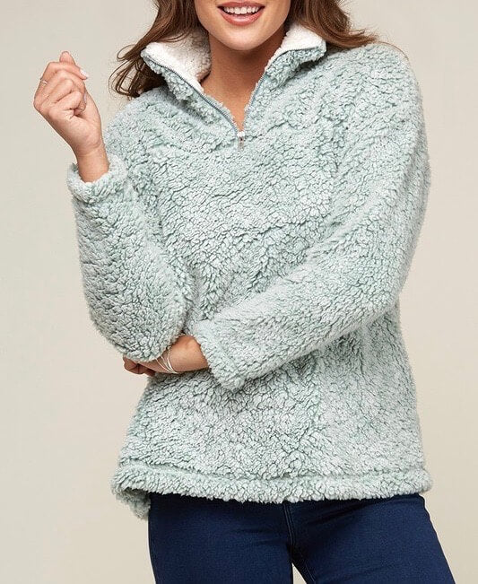 Two Tone Sherpa Half-Zip Pullover - Sage