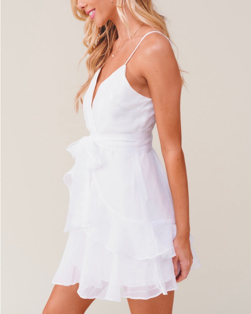 Keep it a Secret - Tiered Ruffle Dress - White
