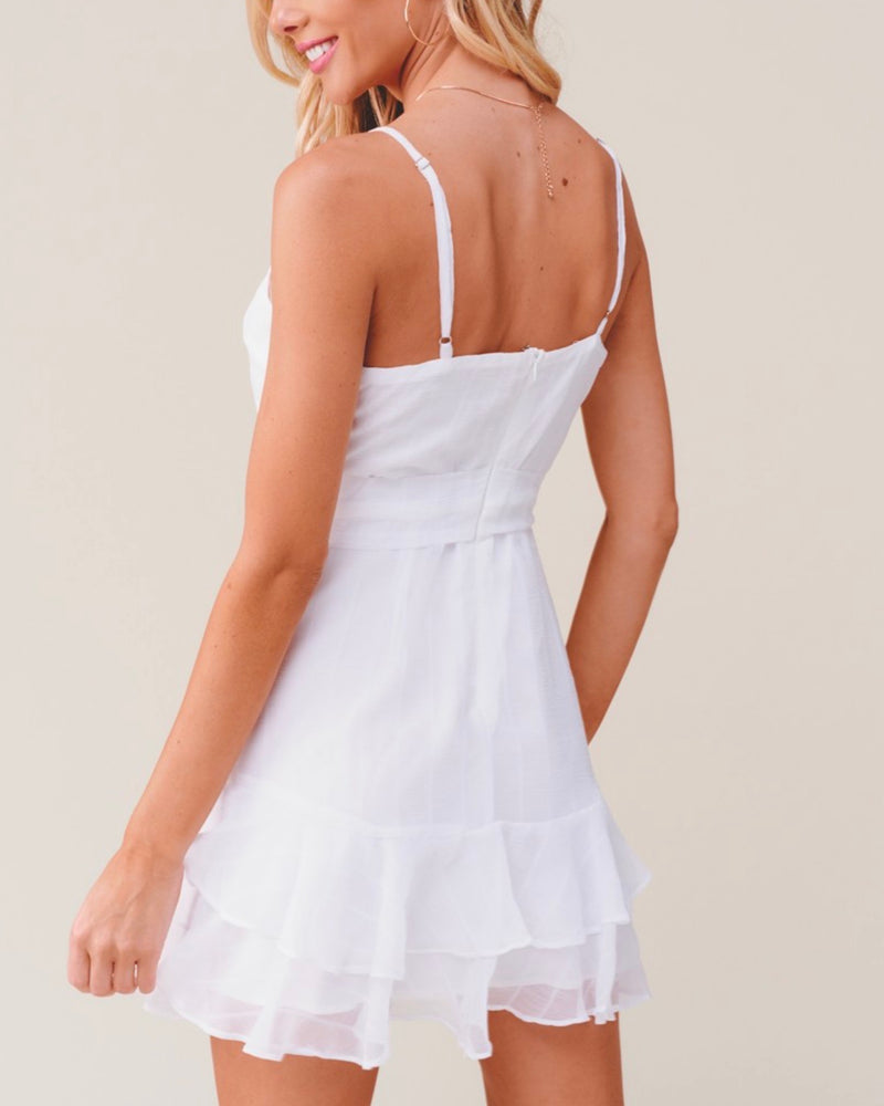 Keep it a Secret - Tiered Ruffle Dress - White