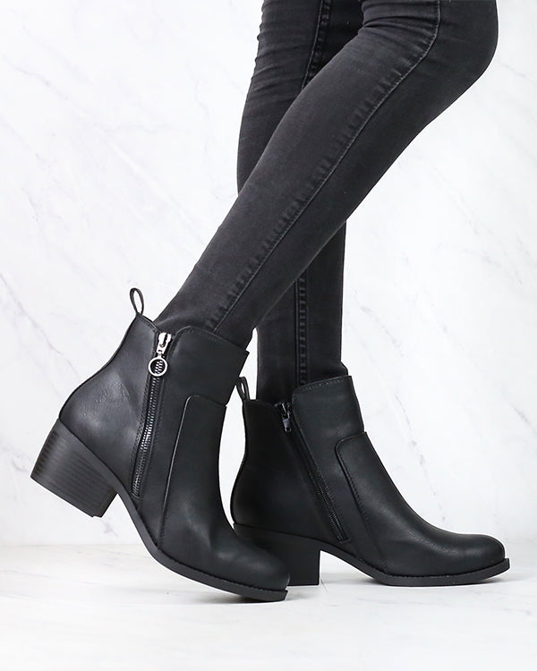 Kelly Faux Leather Zipper Ankle Booties in More Colors