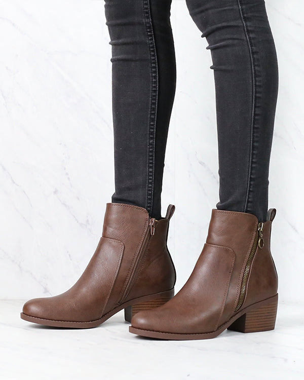 Kelly Faux Leather Zipper Ankle Booties in More Colors