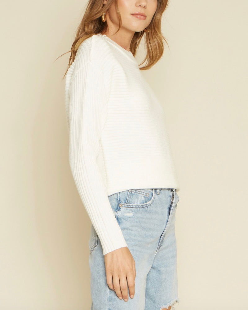 Lisa Long Sleeve Shoulder Cut Out Knit Sweater in White
