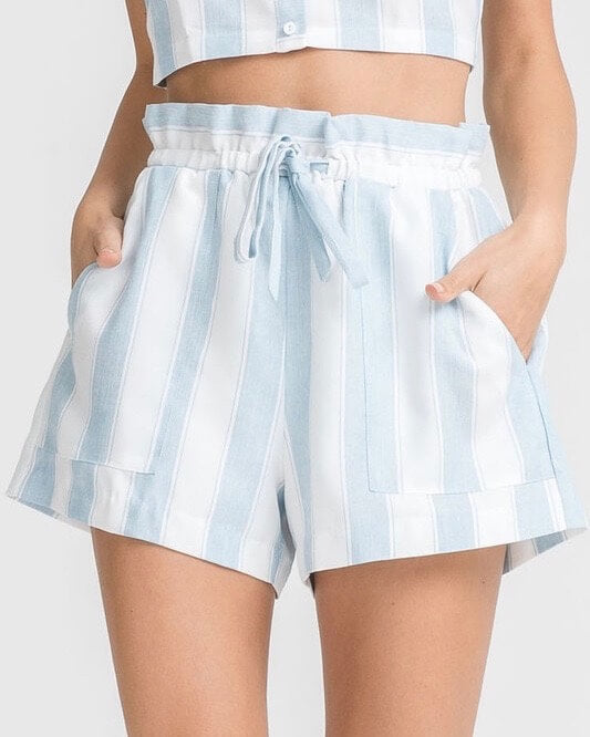 LUSH -  Stripe it Out Shorts with Pockets in Blue