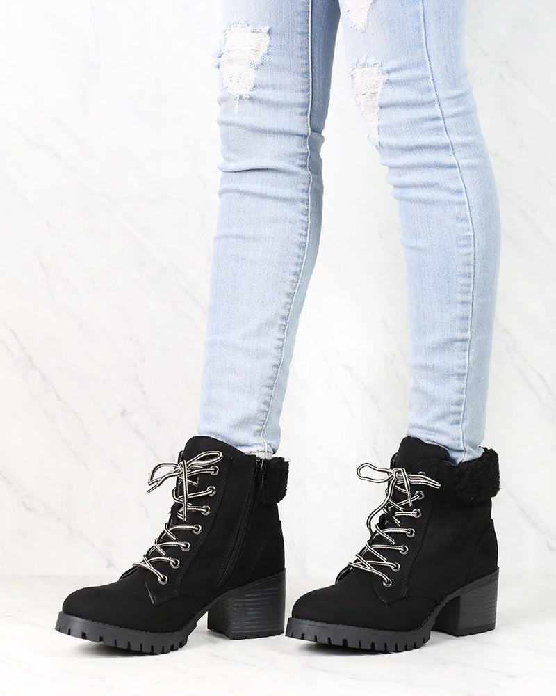 Lace-Up Sweater Cuff Ankle Booties - more colors