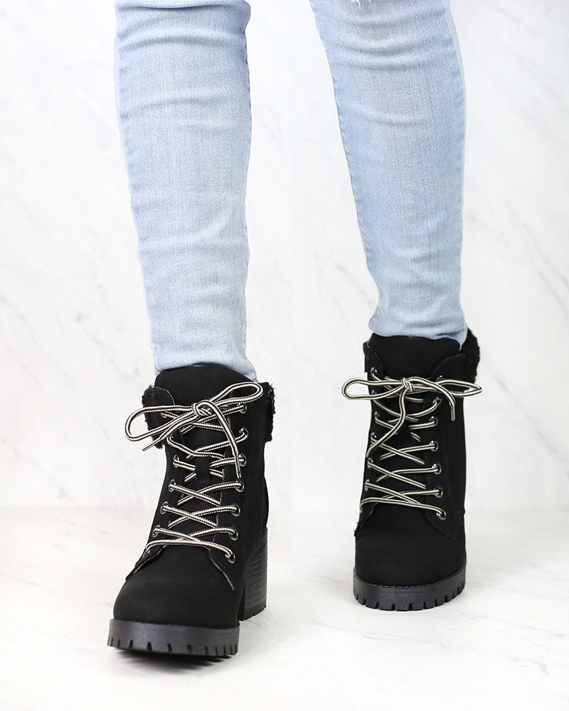 Lace-Up Sweater Cuff Ankle Booties - more colors