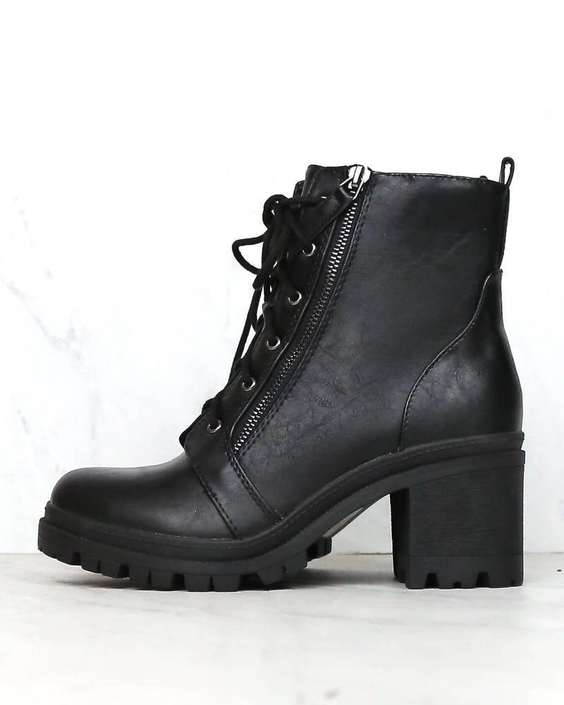 Lace-Up Chunky Heel Combat Boots - More Colors