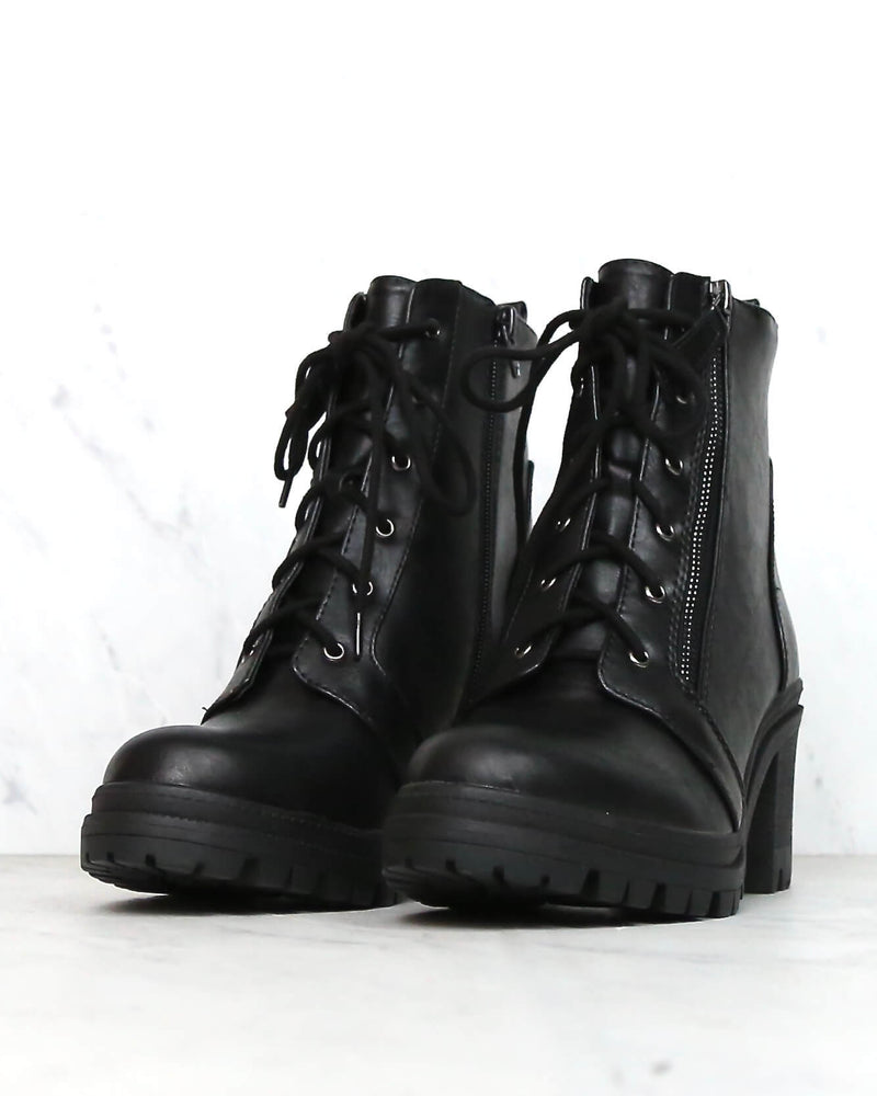 Lace-Up Chunky Heel Combat Boots - More Colors