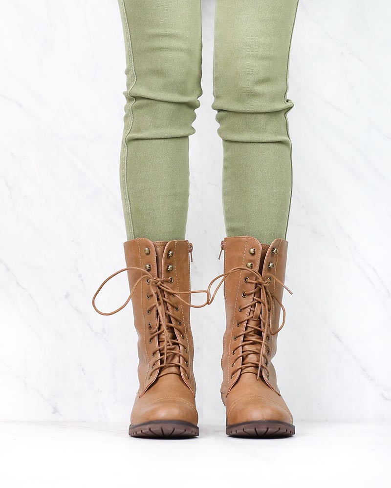 Lace Up Combat Boots in Tan