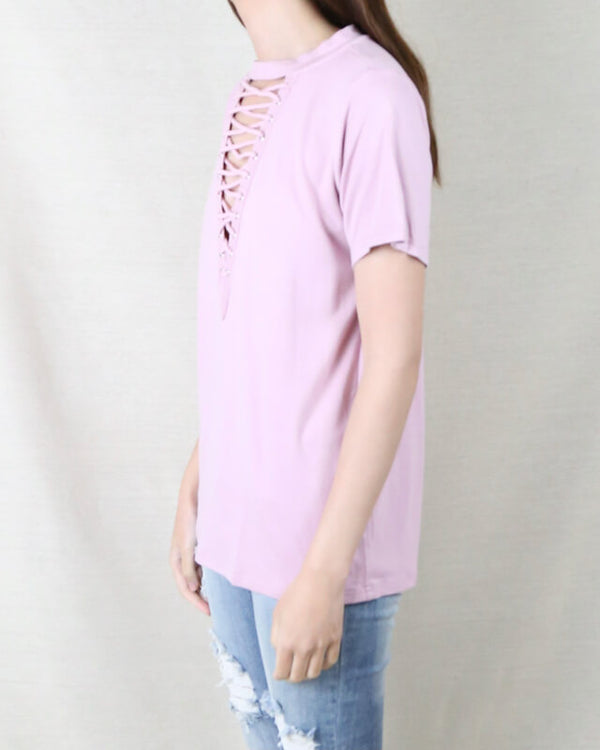 Lace Up Front T-Shirt in More Colors