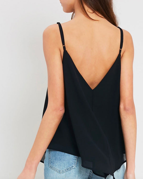 Lace Trimmed Lined Cami Tank Top in Black