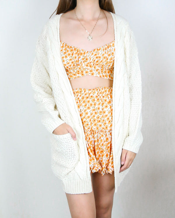 Late at Night Open Front Cable Knit Cardigan Sweater - More Colors