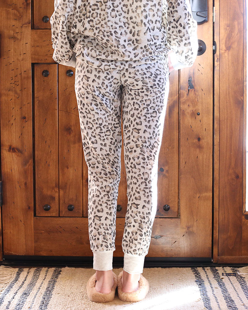 Leopard French Terry Lounge Wear Top and Bottoms Separate in Heather Grey