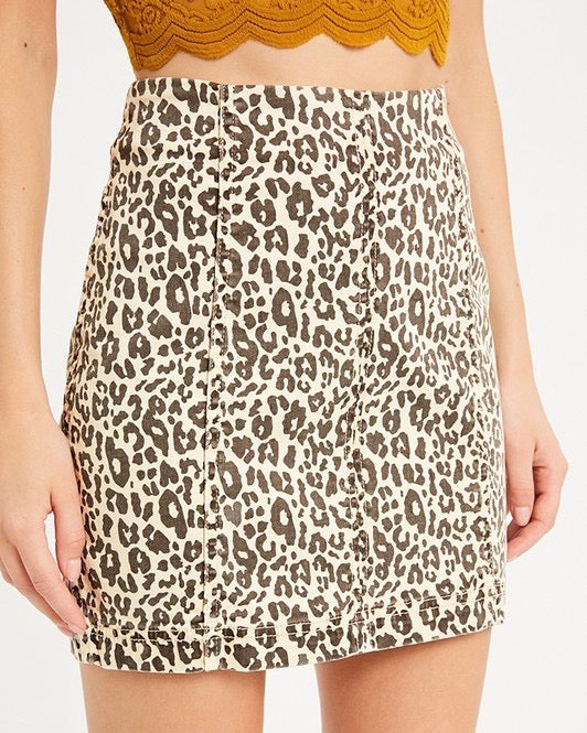 Leopard Print Bodycon Denim Skirt