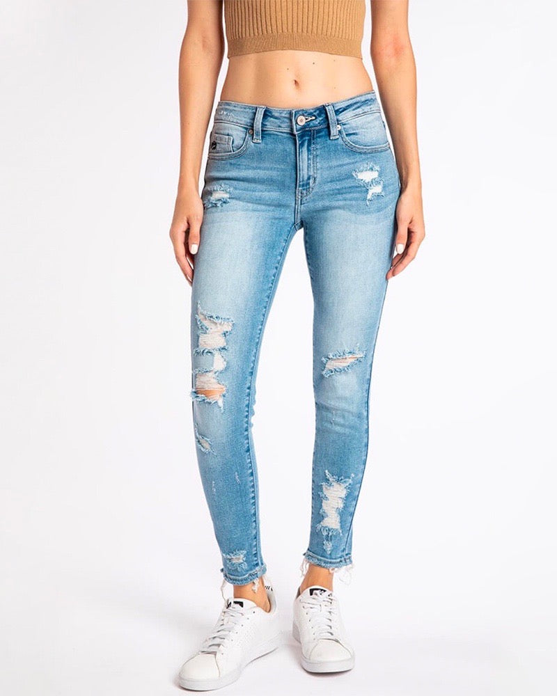 Lizzy Distressed Light Wash Faded High Rise Skinny Jeans