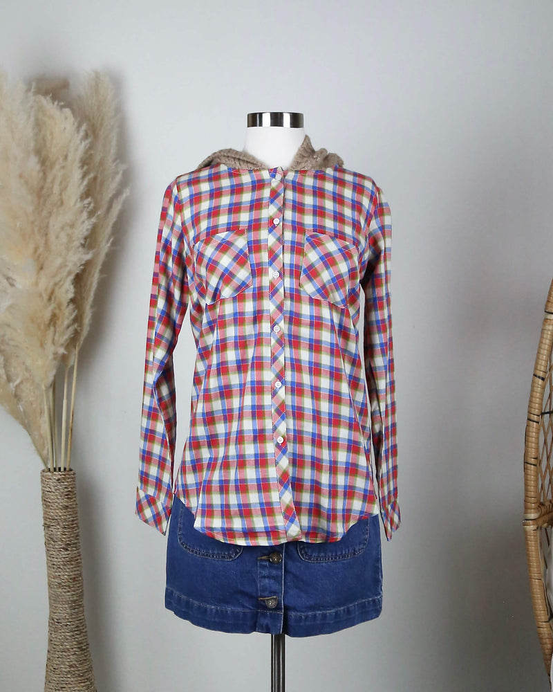 LoveStitch Boyfriend Plaid Shirt with Knit Hood in Red – Shop Hearts
