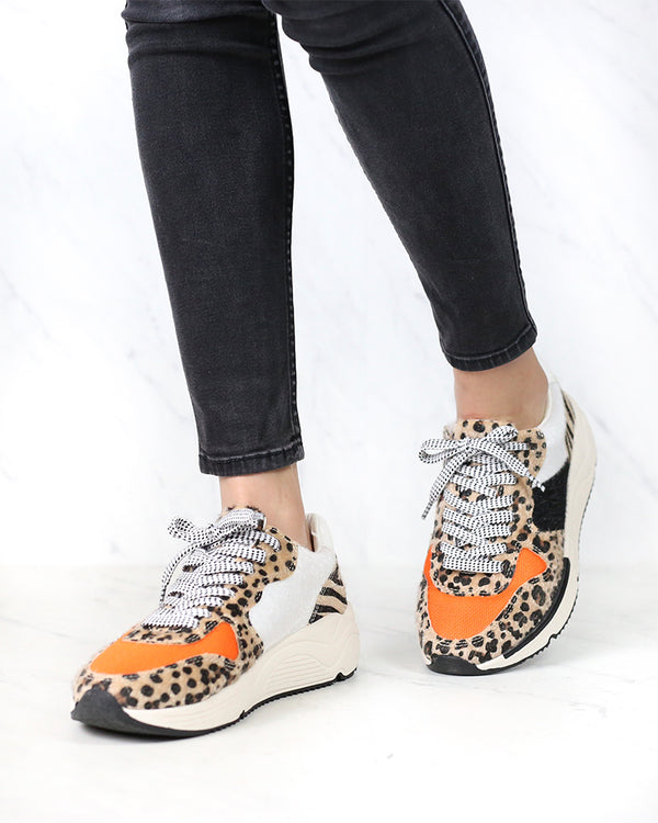 Loyal Leopard Print Platform Sneakers in Orange Leopard