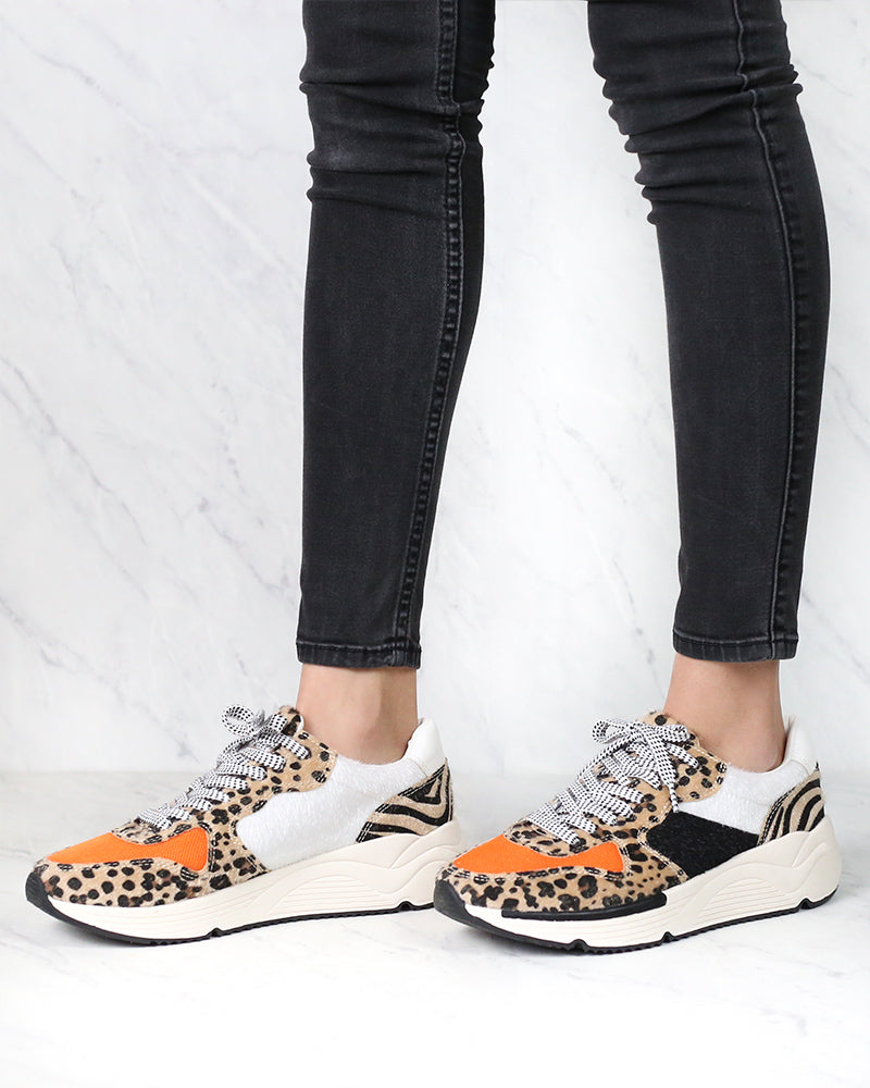 Loyal Leopard Print Platform Sneakers in Orange Leopard