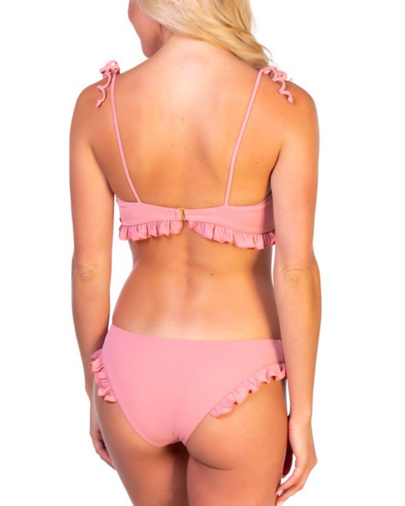 Lydia Ribbed Ruffle Trim Bikini in Peach