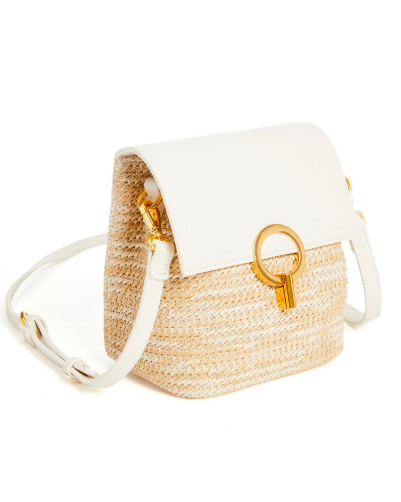Sea and Grass Ava Straw and Genuine Leather Crossbody Ivory