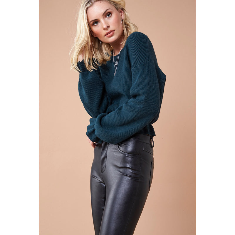 Final Sale - MINKPINK - Maddie Frilly Hem Knit Cropped Sweater - Emerald