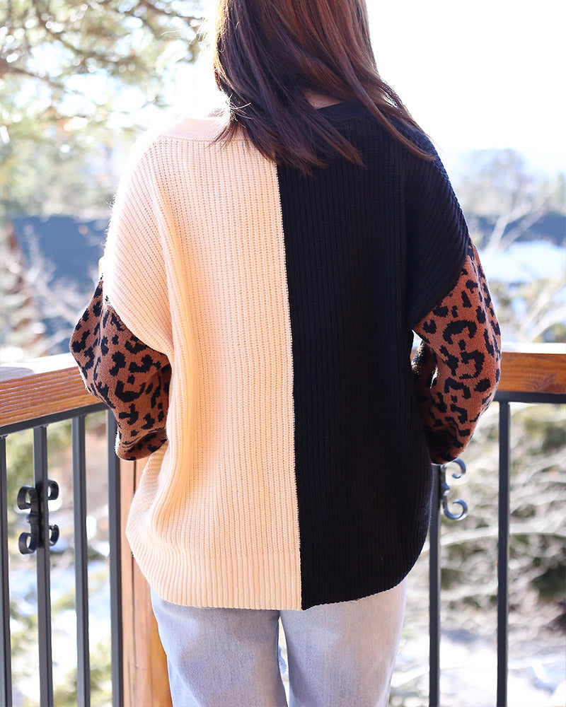 Melissa Multi Striped Color Block Animal Print Sweater