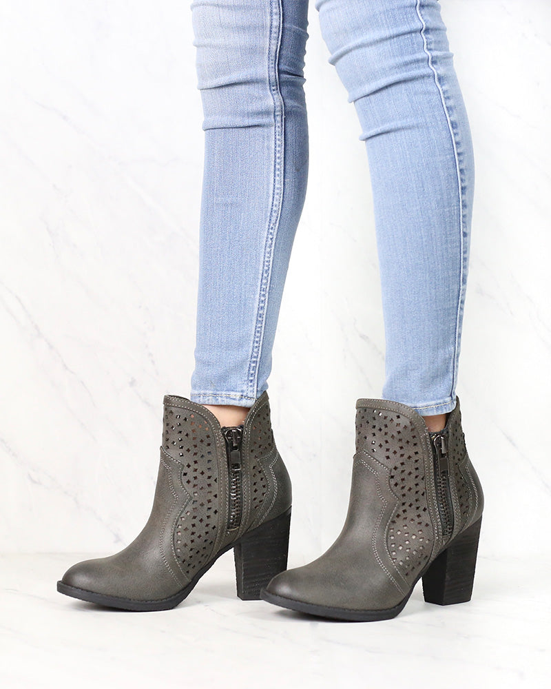 Not Rated - Gretchen Laser Cut Ankle Bootie in Charcoal Grey